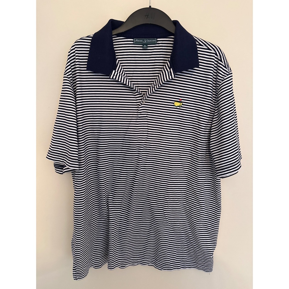 Masters Collection Mens Pima Cotton Striped Golf Polo Shirt XL Navy & White